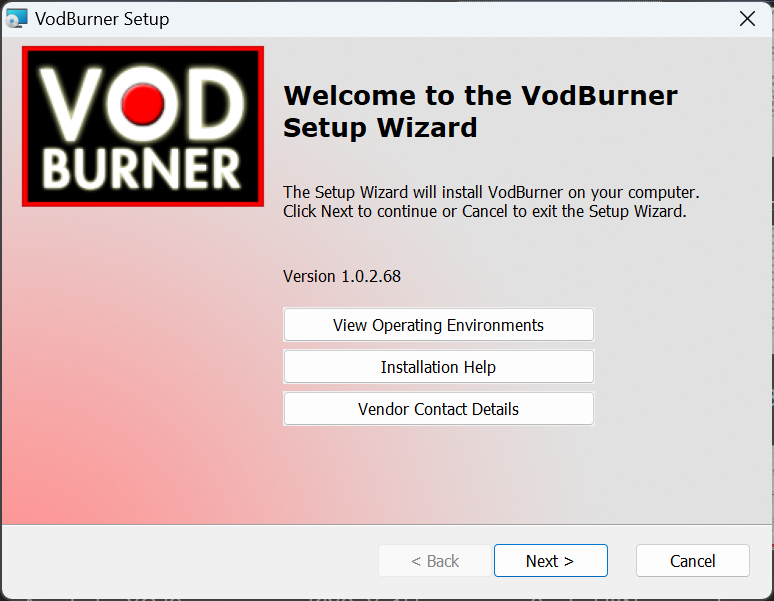 Окно инсталлятора VodBurner