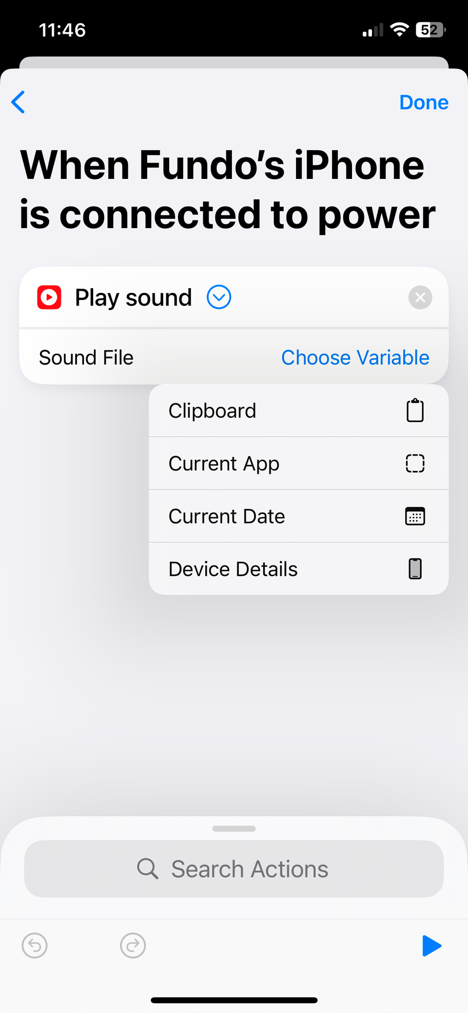 Редактирование действия Play Sound в приложении «Быстрые команды» на iPhone