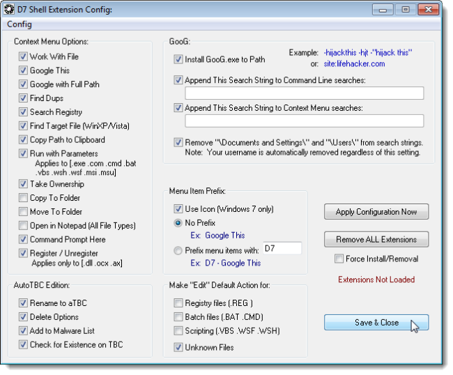 Настройки оболочки