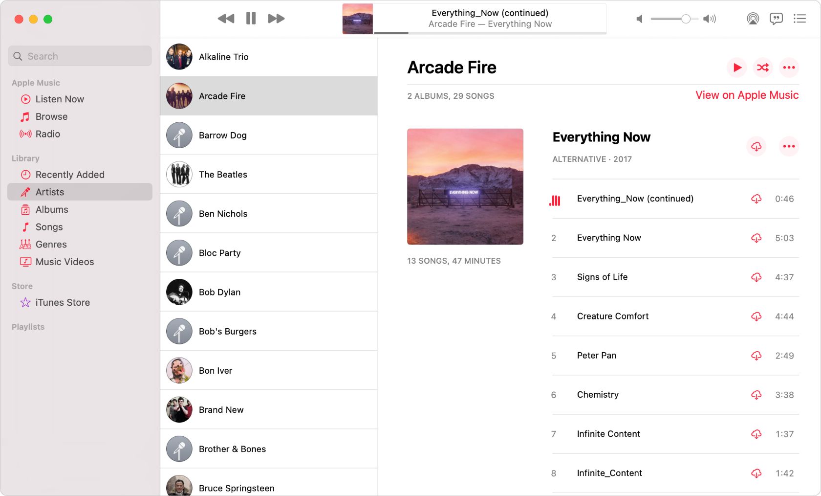 Страница артистов в Apple Music