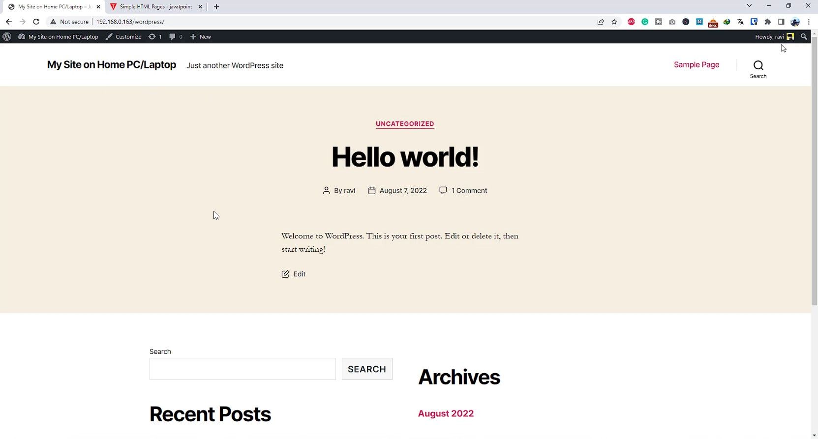 Рабочий WordPress на старом ноутбуке