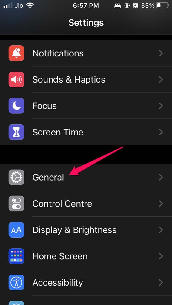navigate to General