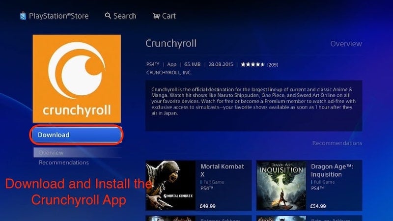 Установка Crunchyroll из PlayStation Store