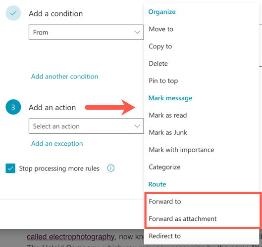 Select a Forward action