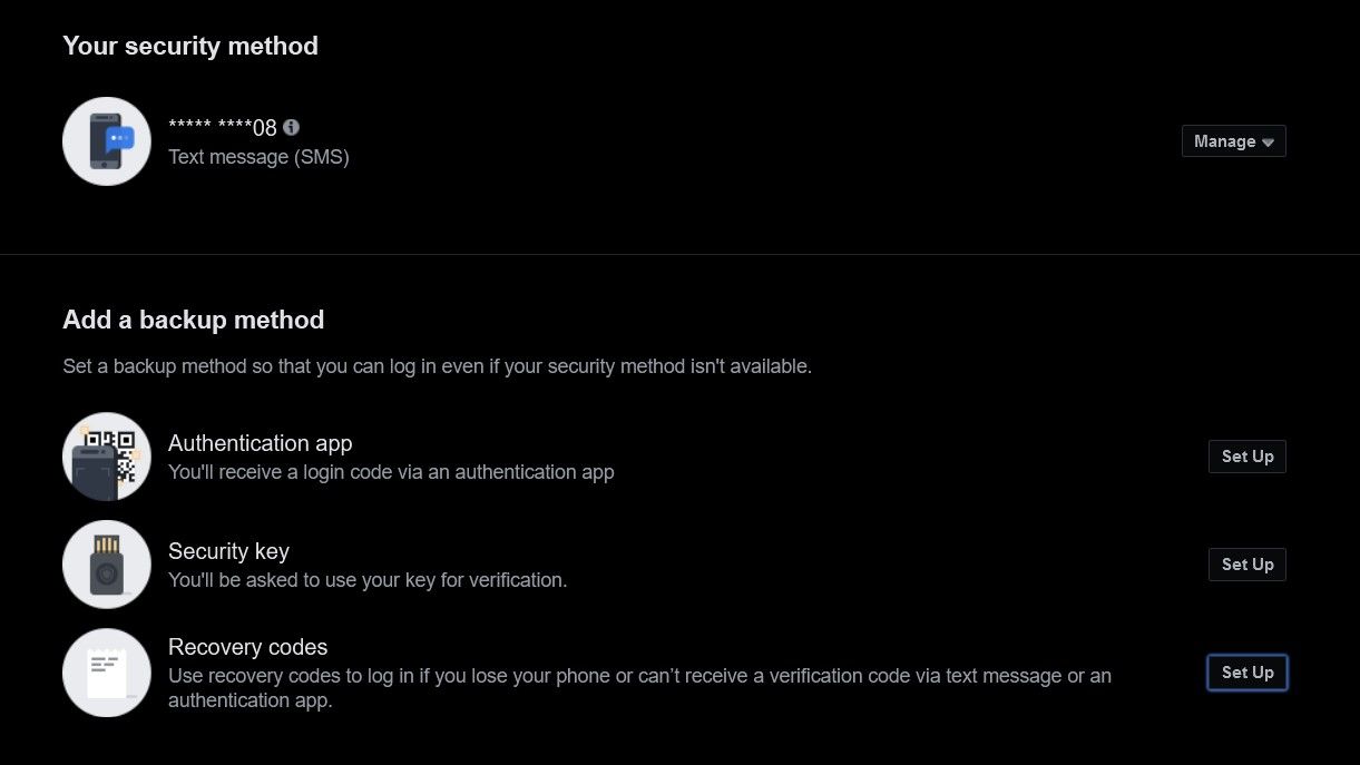 Способы резервной аутентификации и настройки безопасности