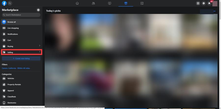Раздел Selling на Facebook Marketplace