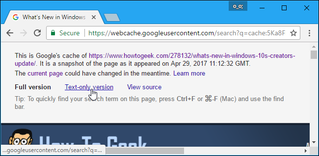 Дата и время создания кешированной копии Google отображаются вверху страницы