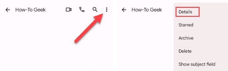 Меню разговора с пунктом Сведения