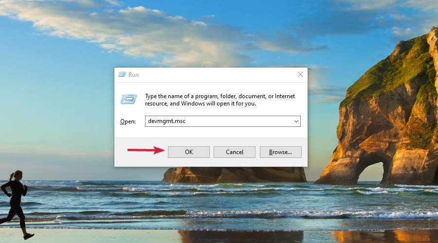 Запуск диспетчера устройств через окно Выполнить