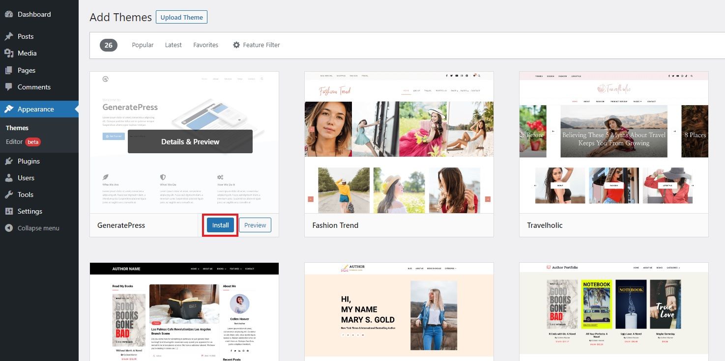 Установка новой темы WordPress