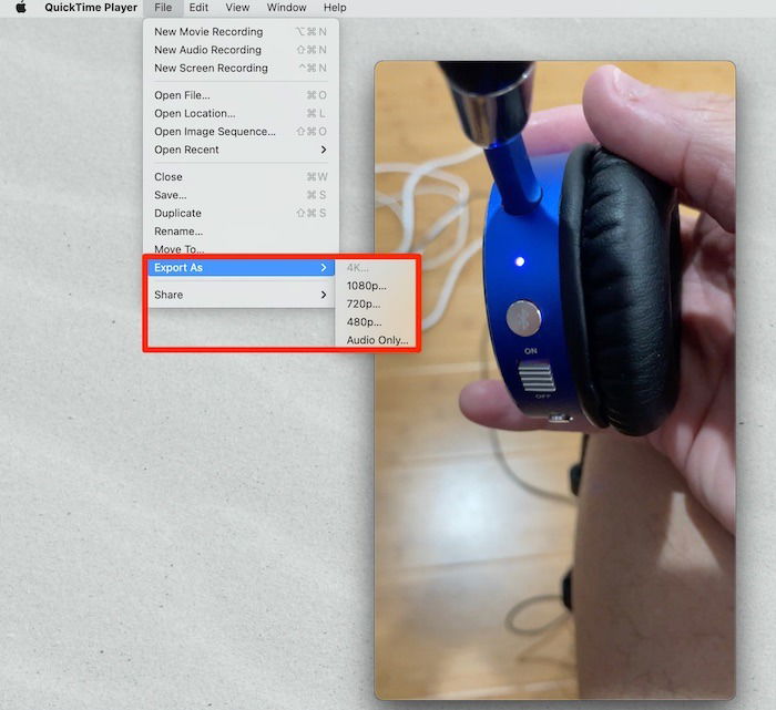 Экспорт видео через QuickTime на Mac