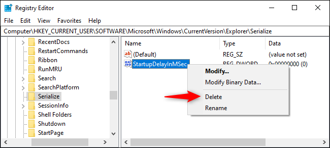Удаление параметра для возврата настроек по умолчанию