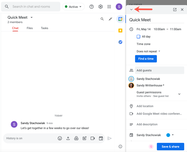 Нажмите стрелку, чтобы развернуть боковую панель календаря и заполнить все поля
