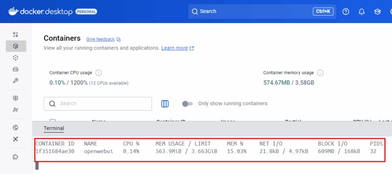 Мониторинг конкретного контейнера через docker stats