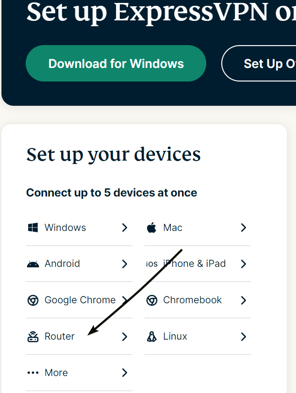 Экран настройки устройства для маршрутизатора