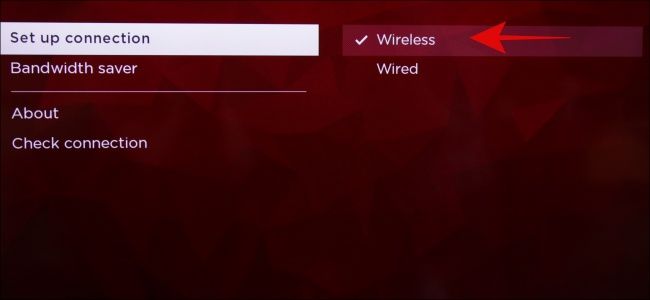 Выбор беспроводного подключения Roku