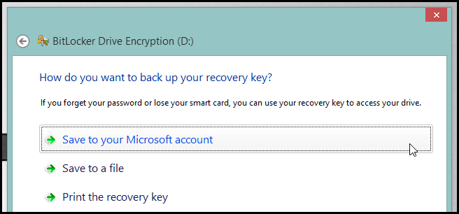Выбор места для сохранения ключа восстановления BitLocker