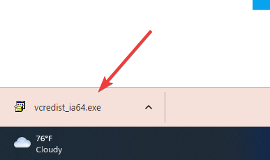 Запуск установщика Visual C++ Redistributable