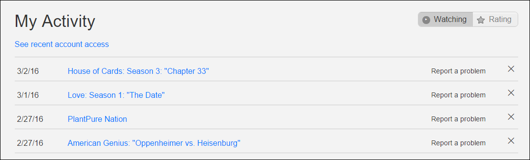 Список просмотренных фильмов и сериалов с возможностью удаления отдельных записей