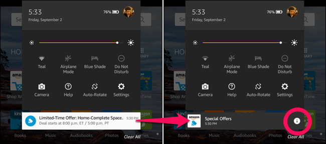 Пример уведомления от Amazon Special Offers на экране