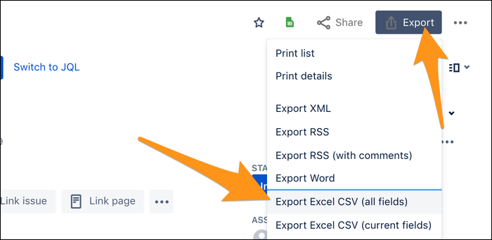 Jira export CSV