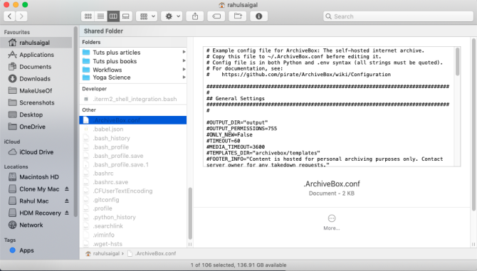 Копия конфигурационного файла ArchiveBox в текстовом редакторе