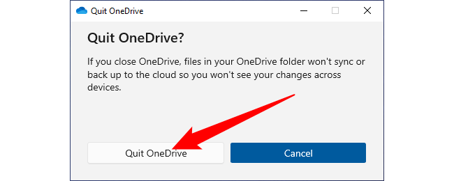 Нажмите кнопку «Выйти из OneDrive»