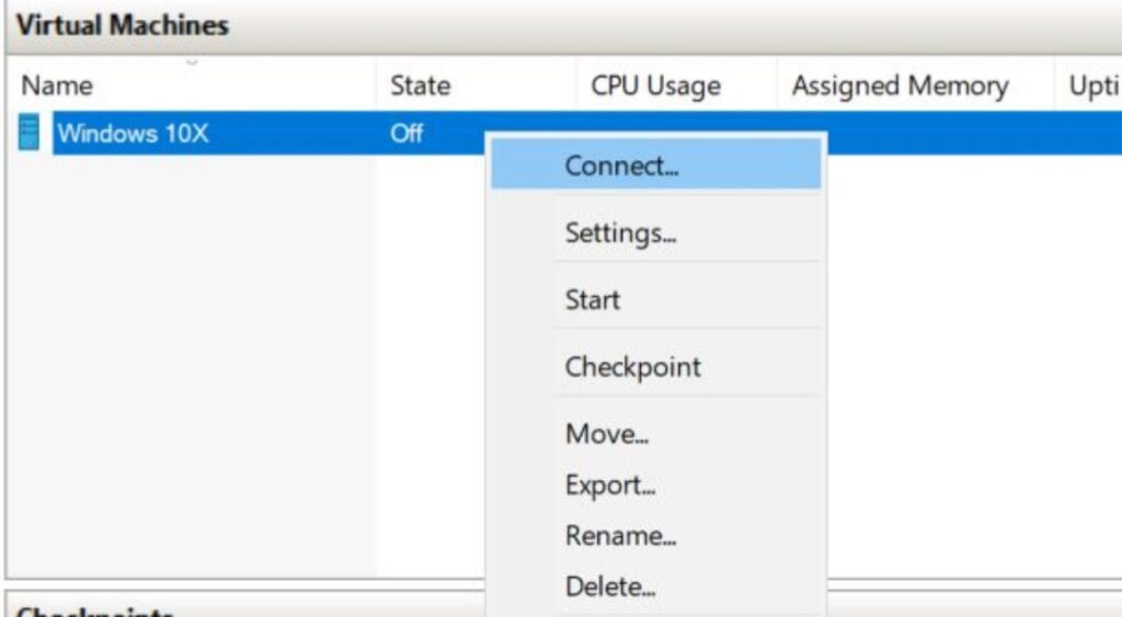 Подключение к виртуальной машине Hyper-V и запуск
