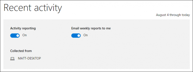Отчёты о недавней активности в Family Safety