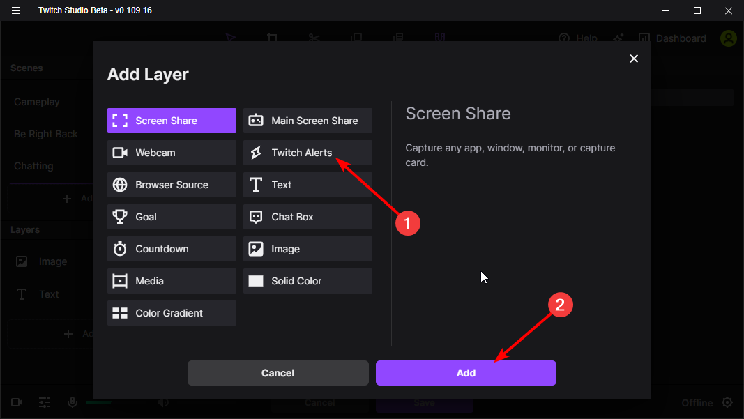 опция Уведомления Twitch