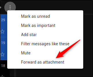 Пункт «Переслать как вложение» в меню
