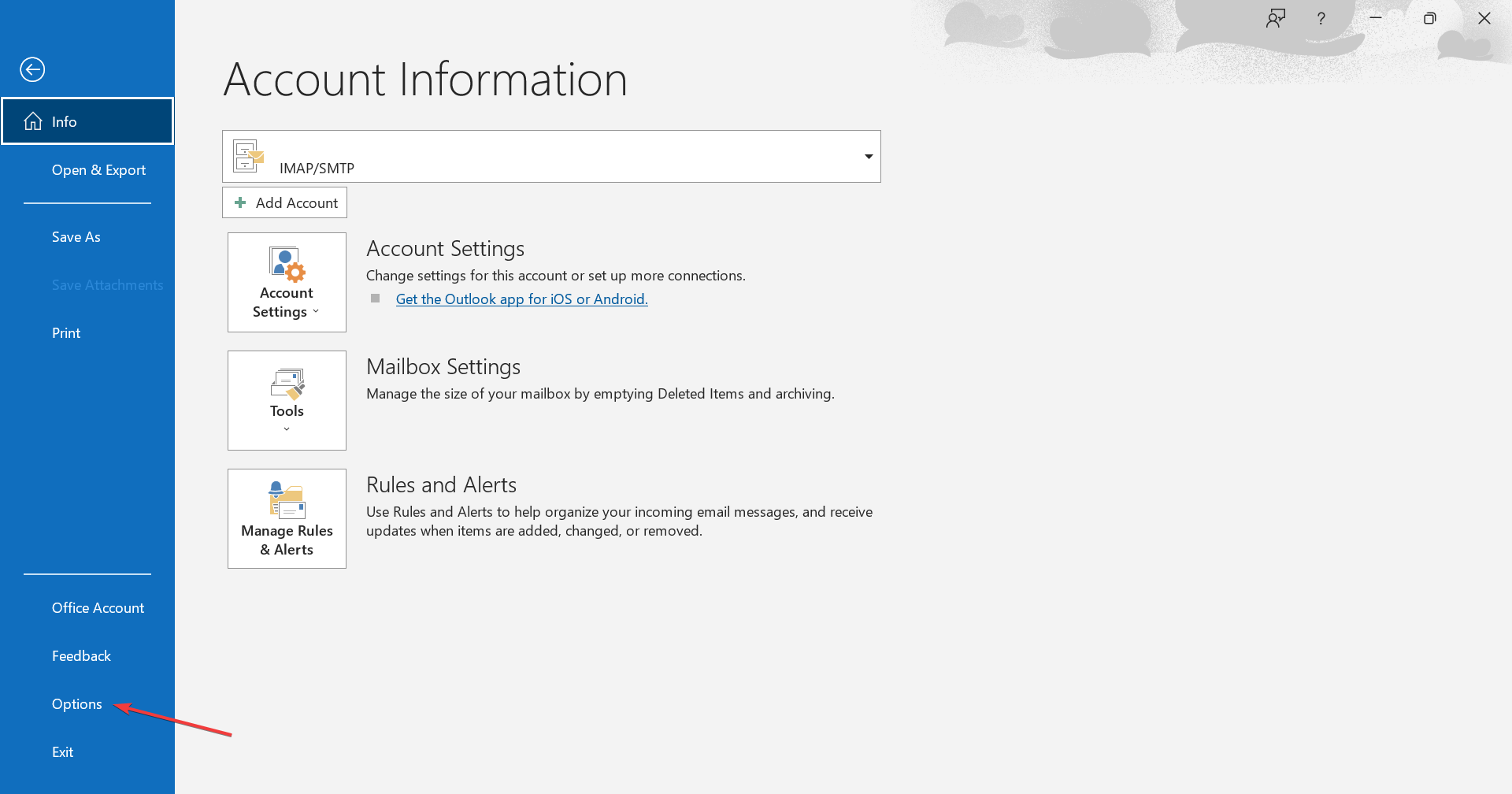 Параметры Outlook