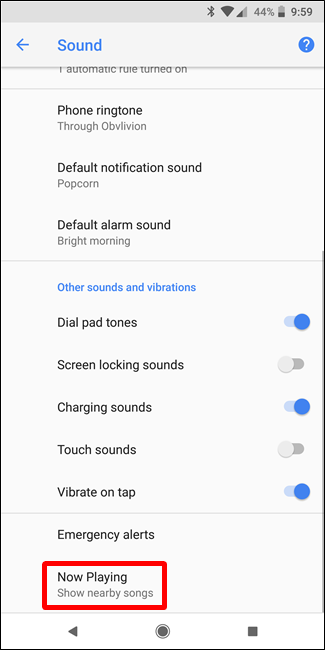 Настройка Now Playing — звуковой распознавание