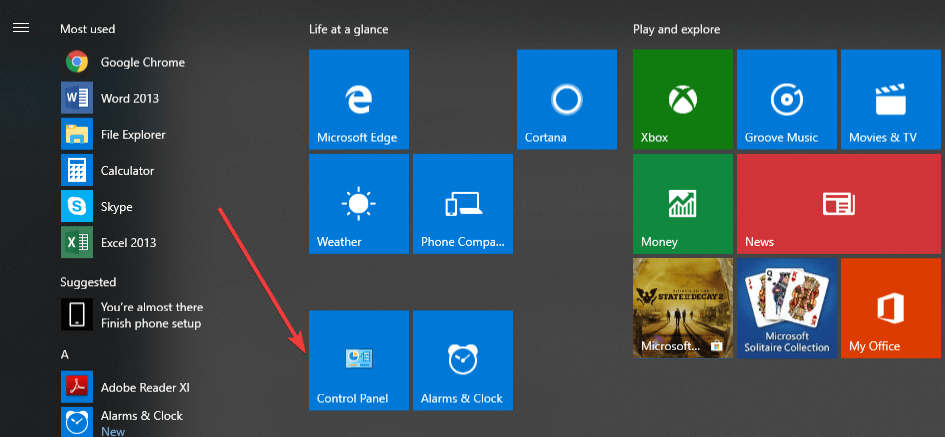 Панель управления Windows, раздел все элементы