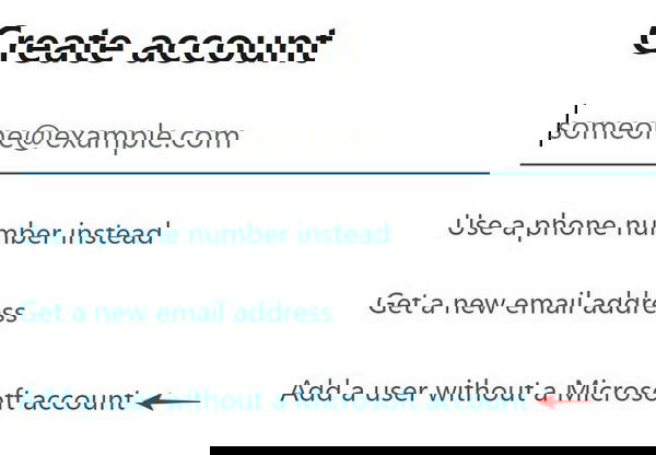 Выбор Добавить пользователя без учётной записи Microsoft