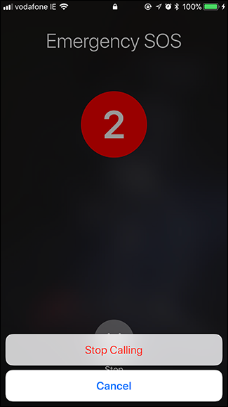 Экран отмены автодозвона Emergency SOS