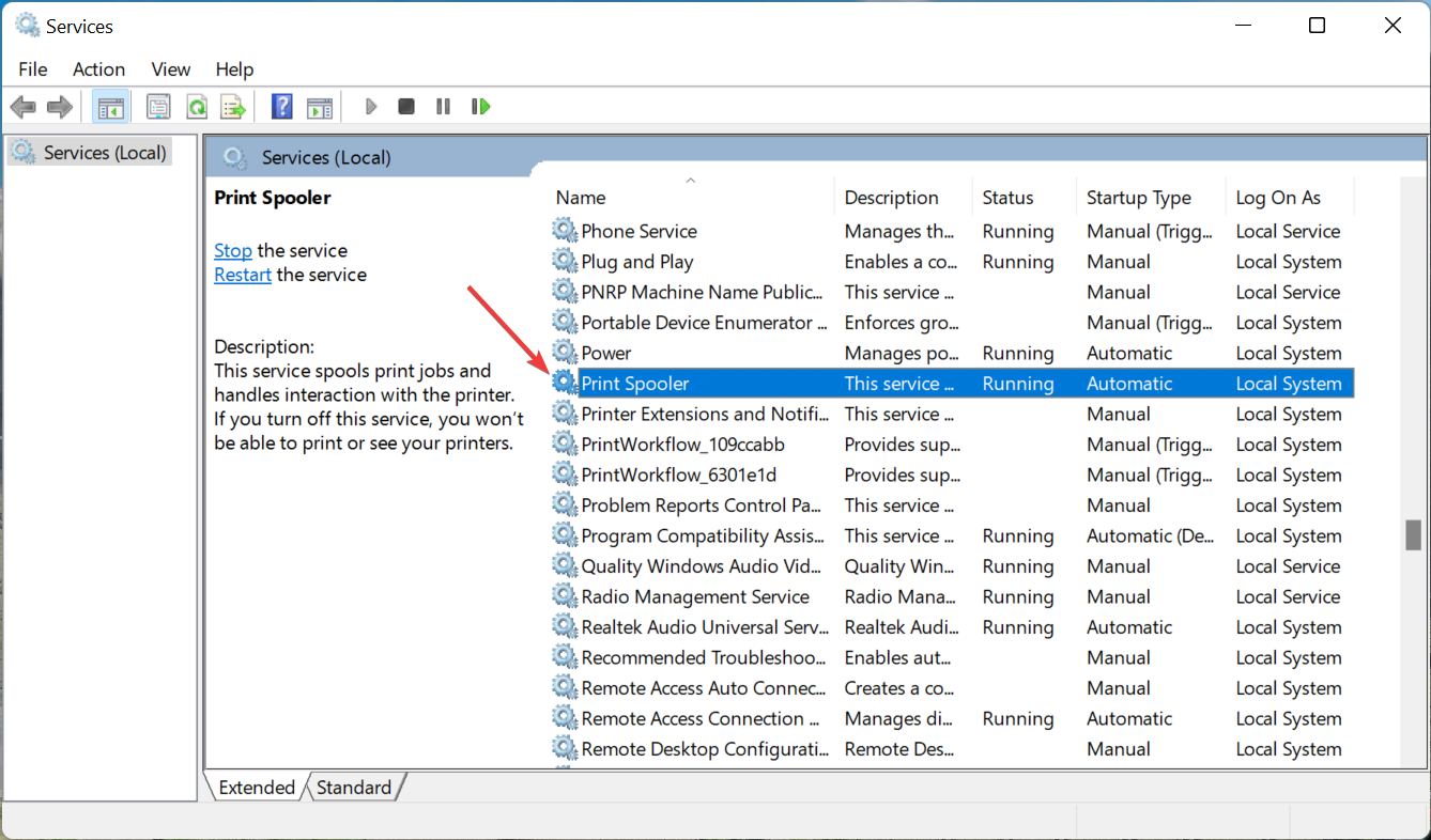 свойства службы Print Spooler