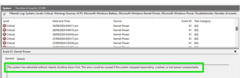 Раздел деталей события в Просмотре событий