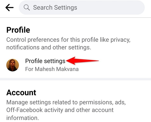 Выберите Настройки профиля.