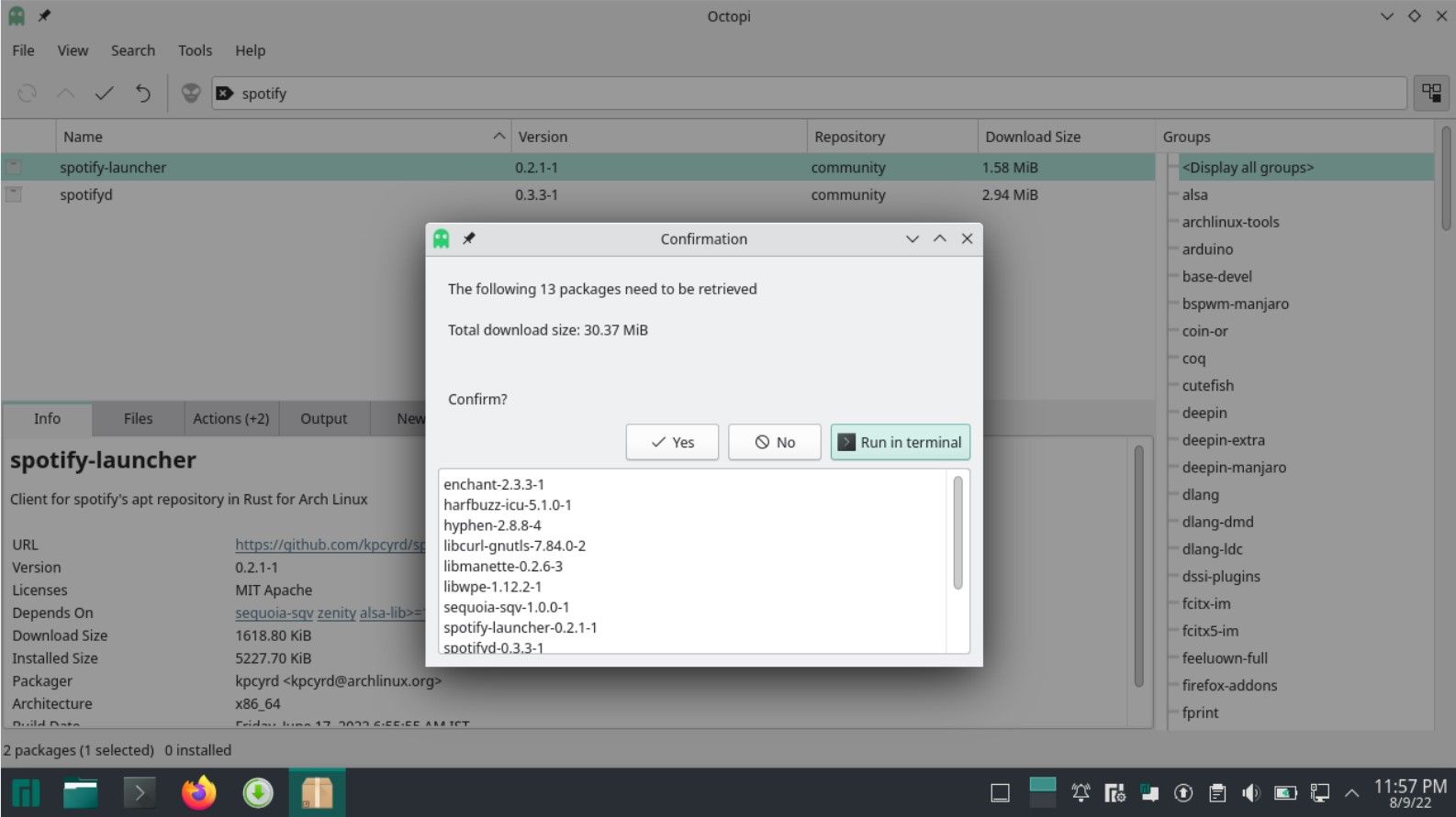 Интерфейс Octopi в KDE Plasma