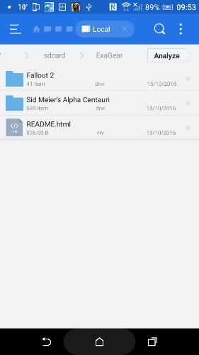 Файловый менеджер ES: вставка папки игры в папку ExaGear