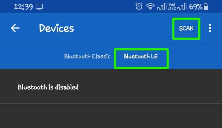 Вкладка BLE в Serial Bluetooth Terminal