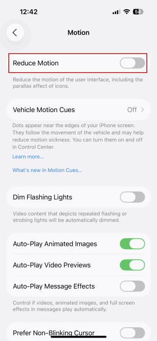 Reduce Motion deaktivieren