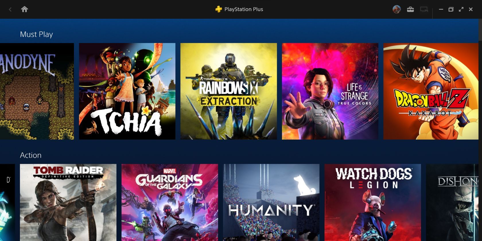PS Plus on PC home screen