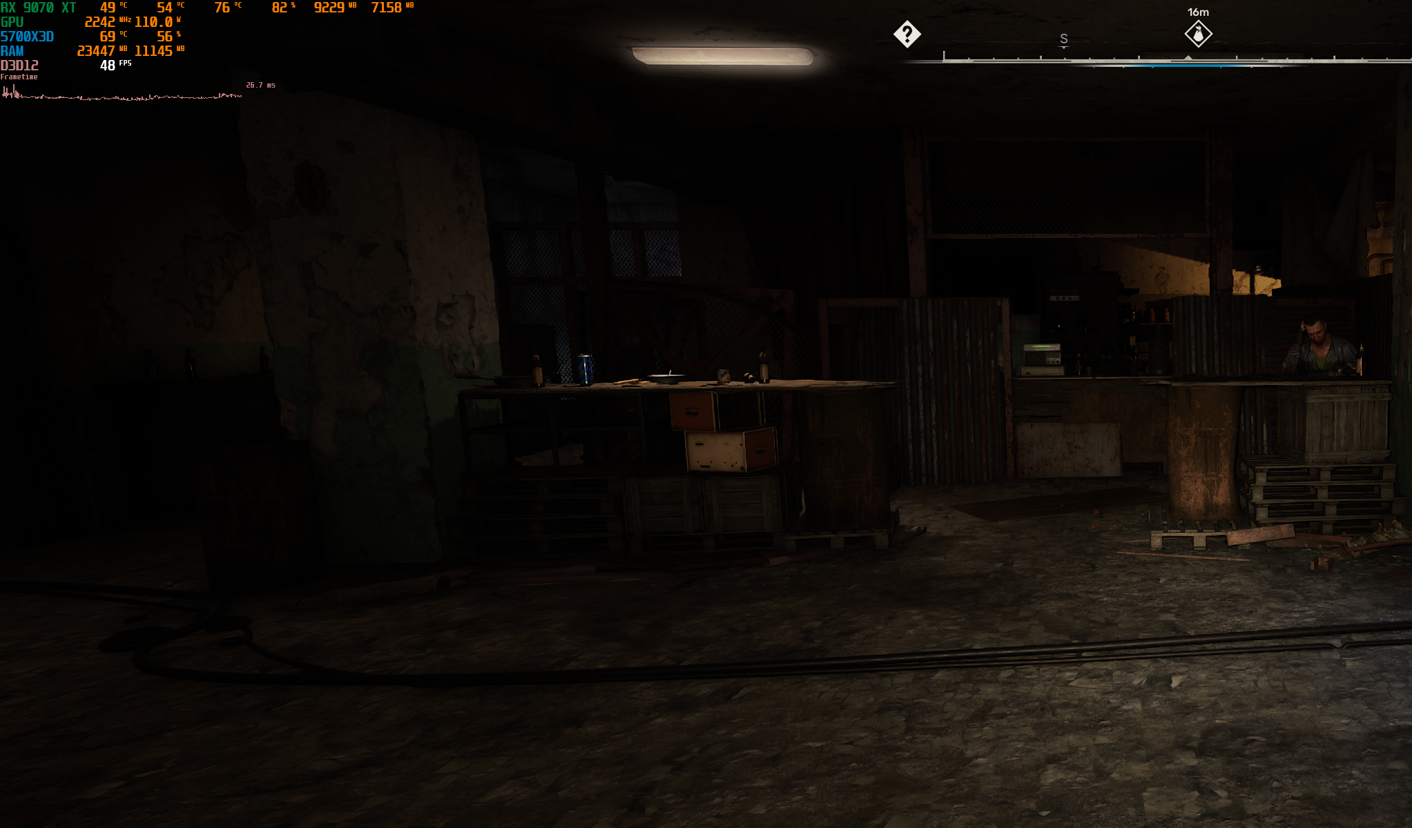 Скриншот S.T.A.L.K.E.R. 2 с показателями производительности в одной из локаций.