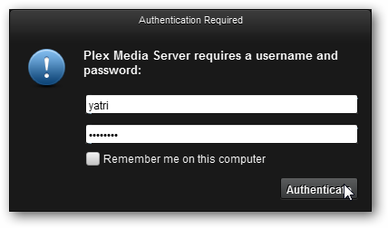 Экран входа Plex