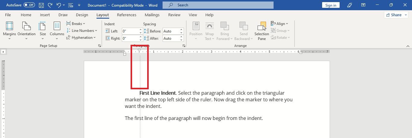 Установка отступа первой строки на линейке в Word