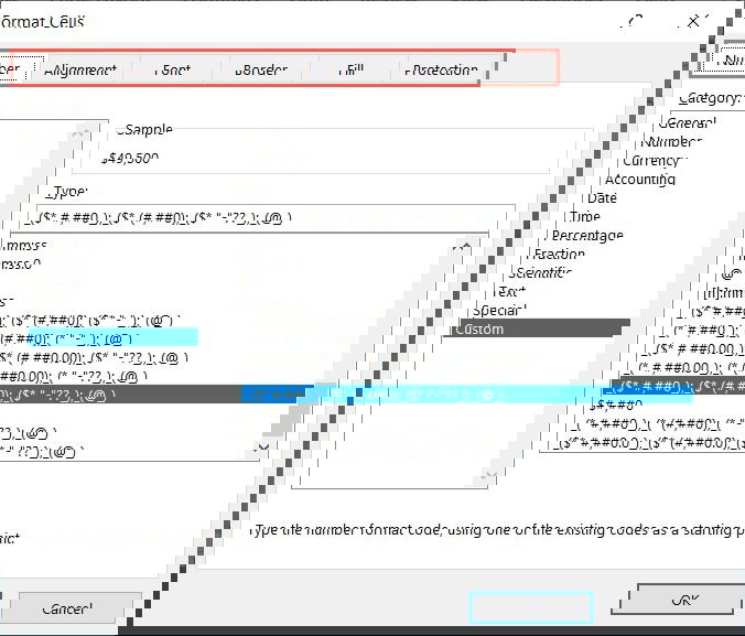 Окно Формат ячеек для настройки стиля в Excel