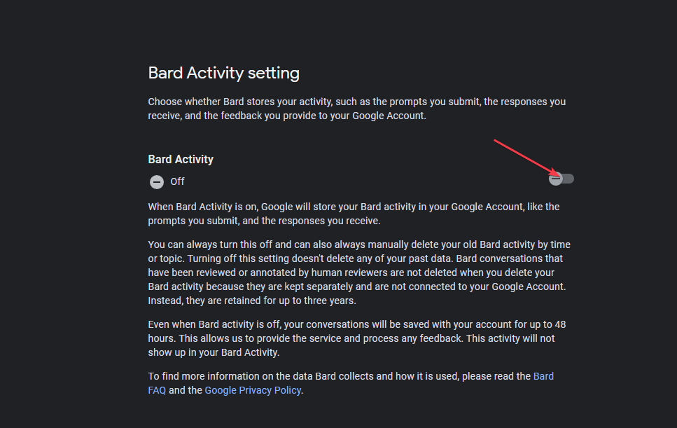 Тумблер отключения активности Bard