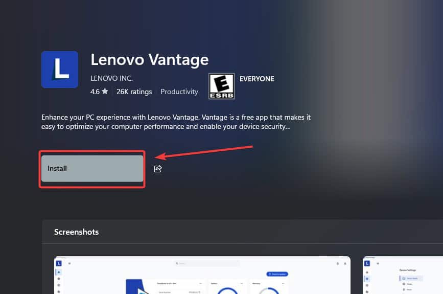 Кнопка установки приложения в Microsoft Store